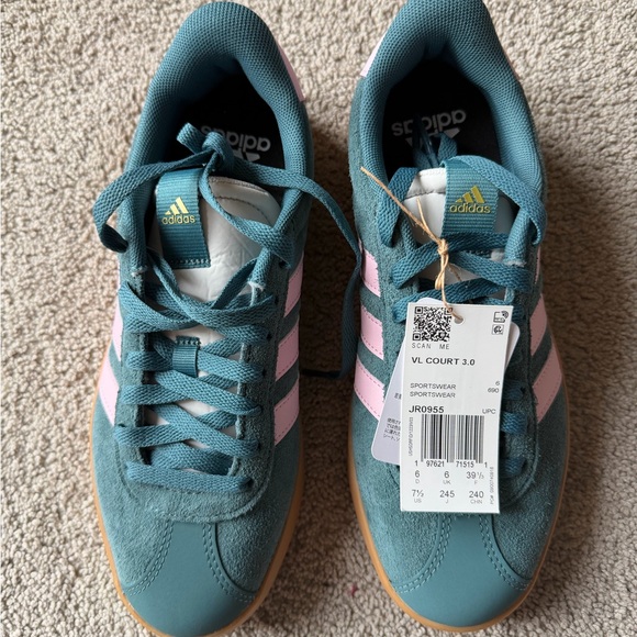 Adidas VL Court 3.0 Teal and Pink Sneakers - Picture 2 of 6